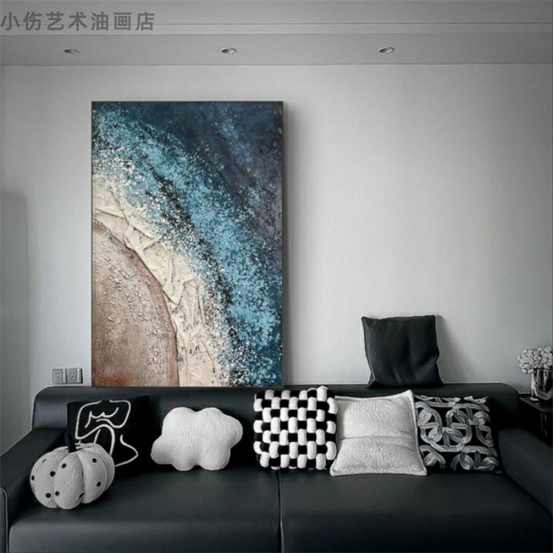 手绘油画海浪肌理玄关挂画客厅沙发背景墙大芬村高级感定制手工