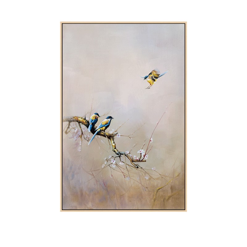玄关装饰画新中式禅意客厅挂画餐厅卧室手绘油画沙发背景花鸟壁画