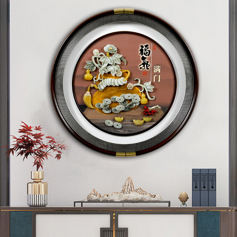 入户玄关装饰画感应灯玉雕圆形新中式进门led灯挂画入门高级立体