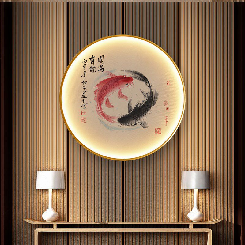 新中式圆形发光装饰画太极鱼八卦挂画led玄关招财壁画圆满有余