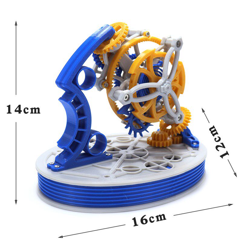 双轴陀飞轮模型金属发条动力3D打印摆钟机械原理桌面摆件齿轮艺术