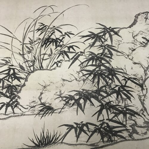 元 赵孟頫 竹石幽兰图  仿古水墨竹子兰花国画高清微喷横幅装饰画