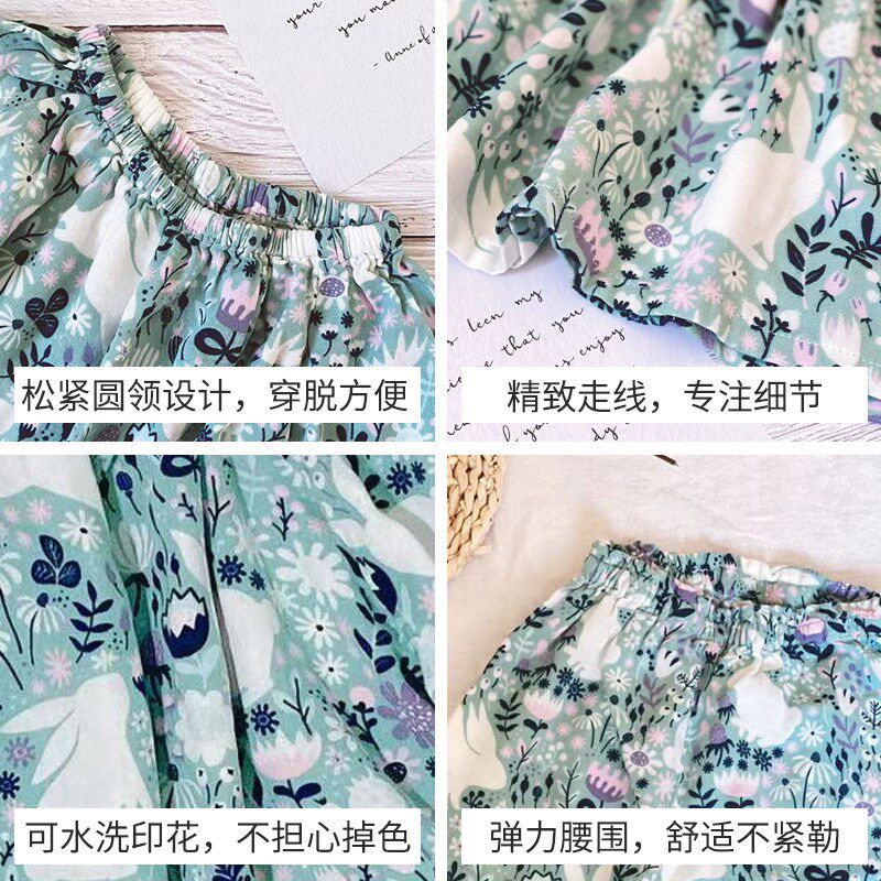 宝宝双层纱布长袖亲子家居服套装竹棉夏秋轻薄透气儿童空调睡衣