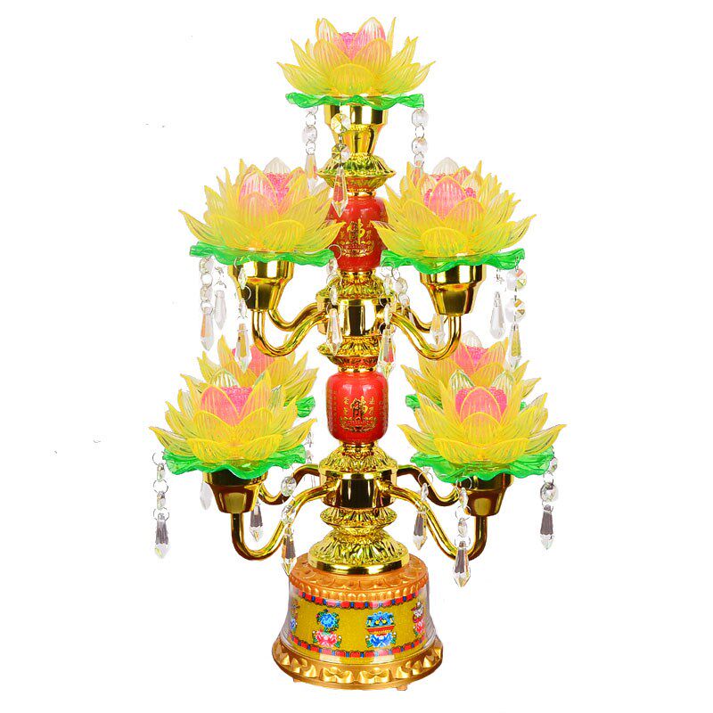 LED七彩变色九品七品水晶莲花灯旋转供灯荷花台灯贡灯宫灯