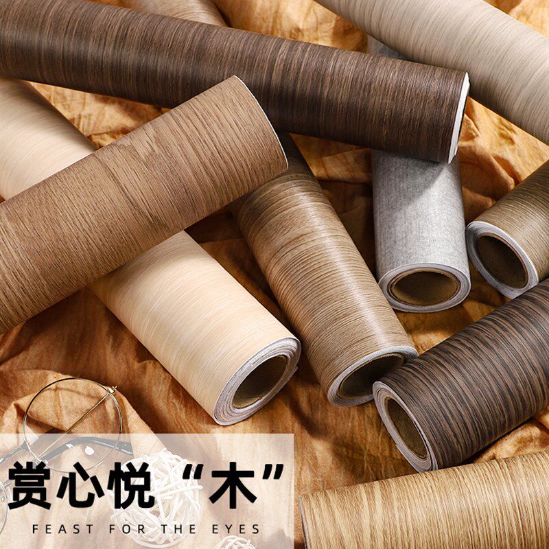 超加厚衣柜门贴纸装饰自粘北欧防潮移门推拉门电视柜玄关木纹墙纸