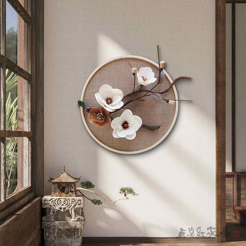 金风玉露圆形装饰画禅意新中式家居壁饰挂件干花玄关墙饰新品