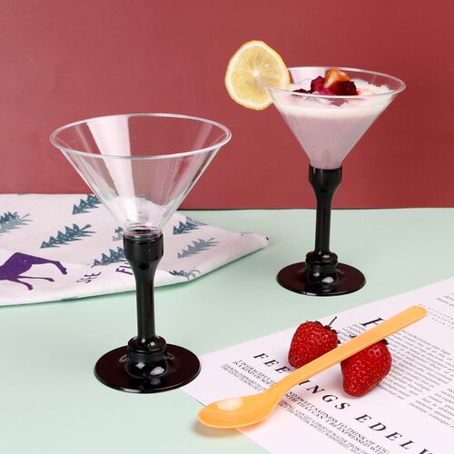 一次性高脚杯香槟杯鸡尾酒杯塑料硬塑航空杯水果布丁慕斯杯木糠杯