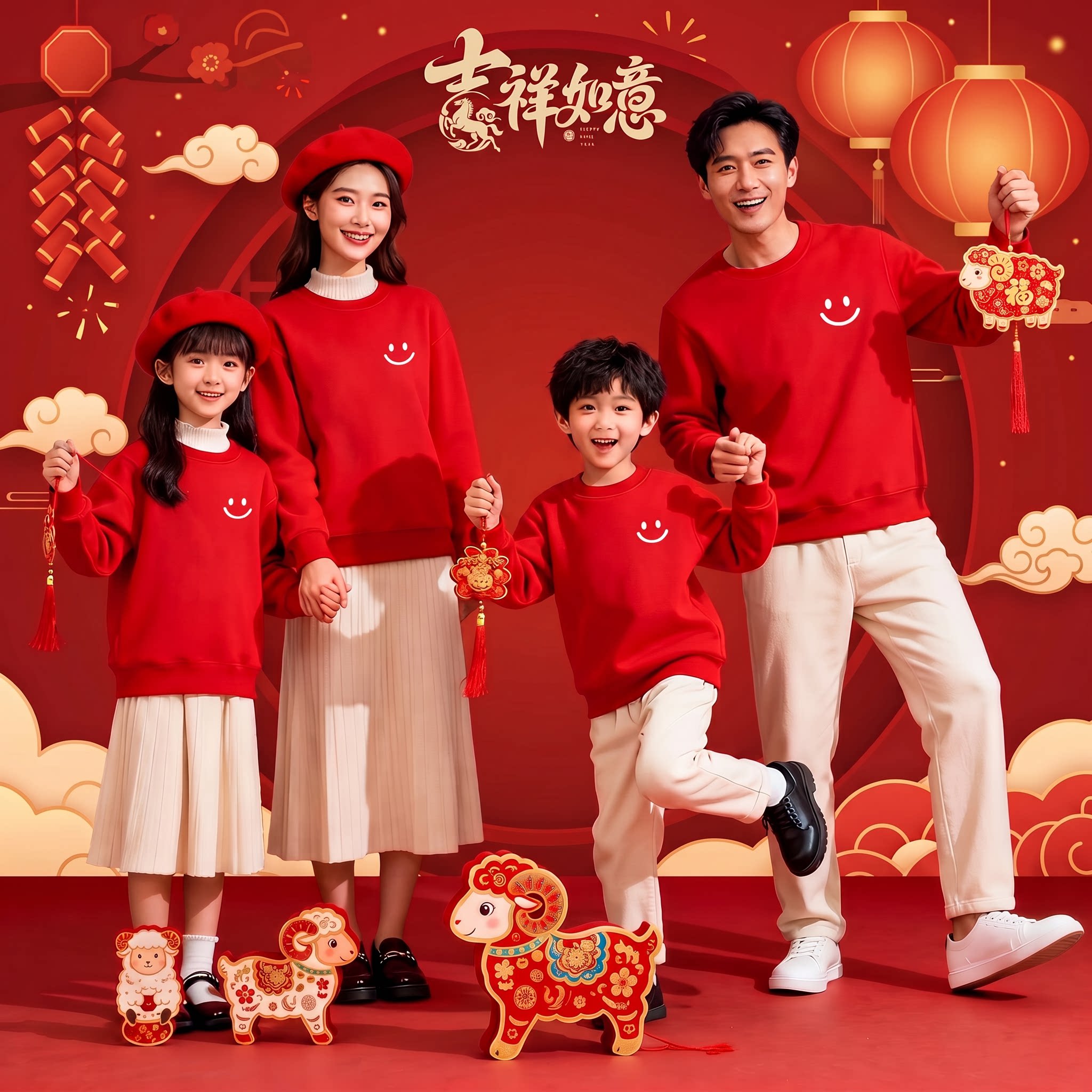 2027羊年亲子装一家三口活动亲子装/亲子时装