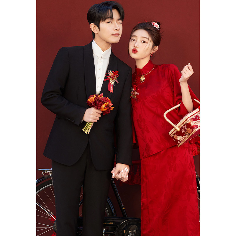 酒红色敬酒服女2024新款高级感订婚礼服气质新中式旗袍回门服新娘