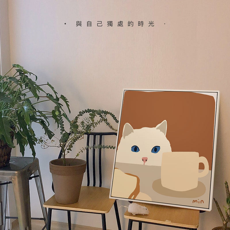 偷喝牛奶的猫咪可爱喵波普艺术装饰画北欧落地摆画儿童房卧室挂画