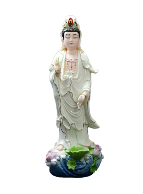 德化白瓷陶瓷佛像滴水观音菩萨保平安镇宅古典白瓷站立像客厅摆件