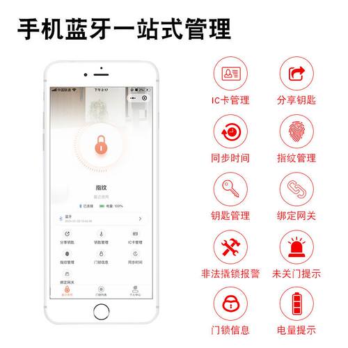 防水免布线门禁锁指纹电子智能电控锁单元铁门ic刷卡一体锁出租屋