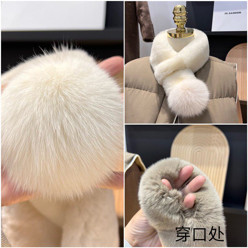 真獭兔毛围脖韩国纯色毛绒保暖双面加厚皮草围巾狐狸毛毛球毛领子