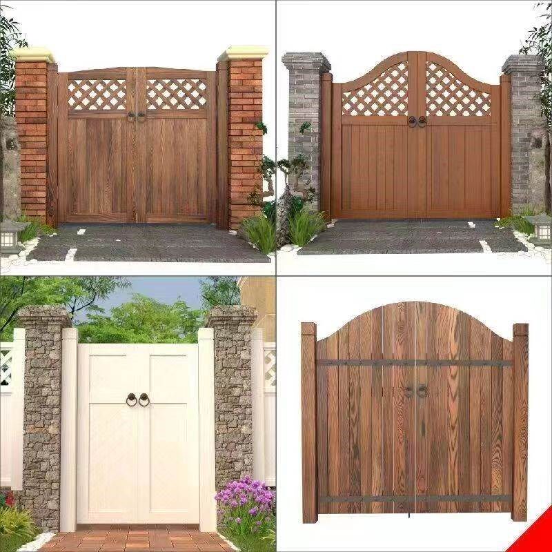 防腐木庭院门栅栏门碳化木门田园双开门农家小院造型门花园木栅栏