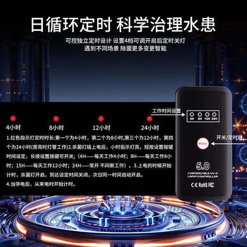鱼缸UV杀菌灯迷你带罩可定时除藻灯小型鱼缸专用紫外线除藻灭菌灯