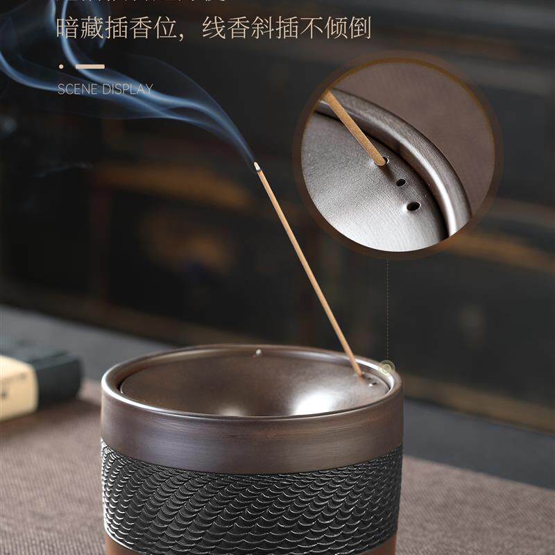 唐丰紫陶跳刀烟灰缸带盖防飞灰家用中式覆古烟盅茶缸茶具配件香插