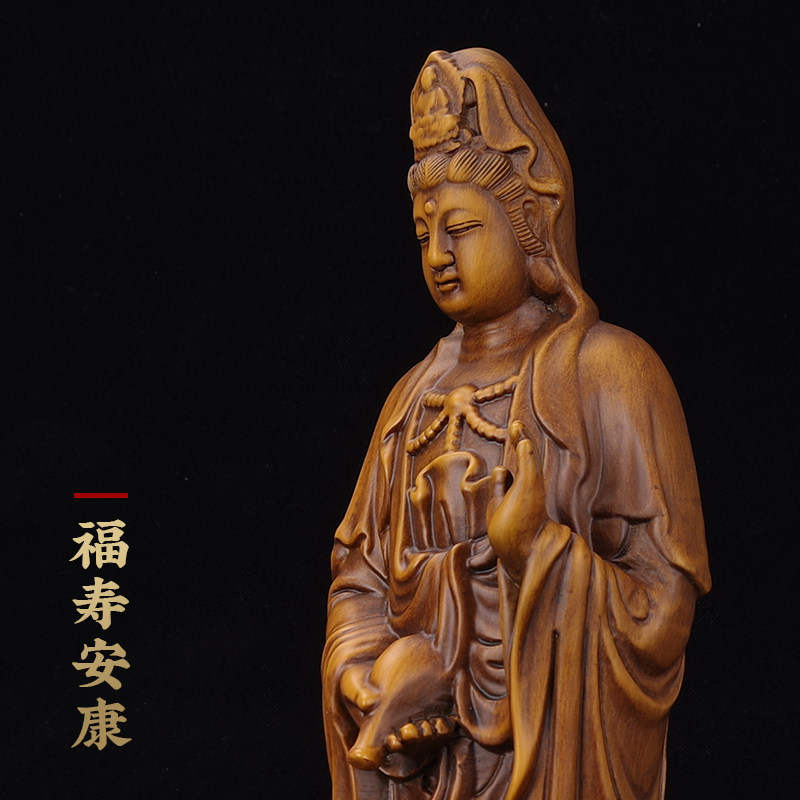 木雕观音摆件大号公司家用供奉南海观世音菩萨实木雕塑佛像工艺品
