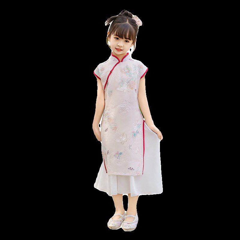 儿童旗袍女童唐装中国风汉服女孩民国裙子夏季宝宝古筝演出服高端