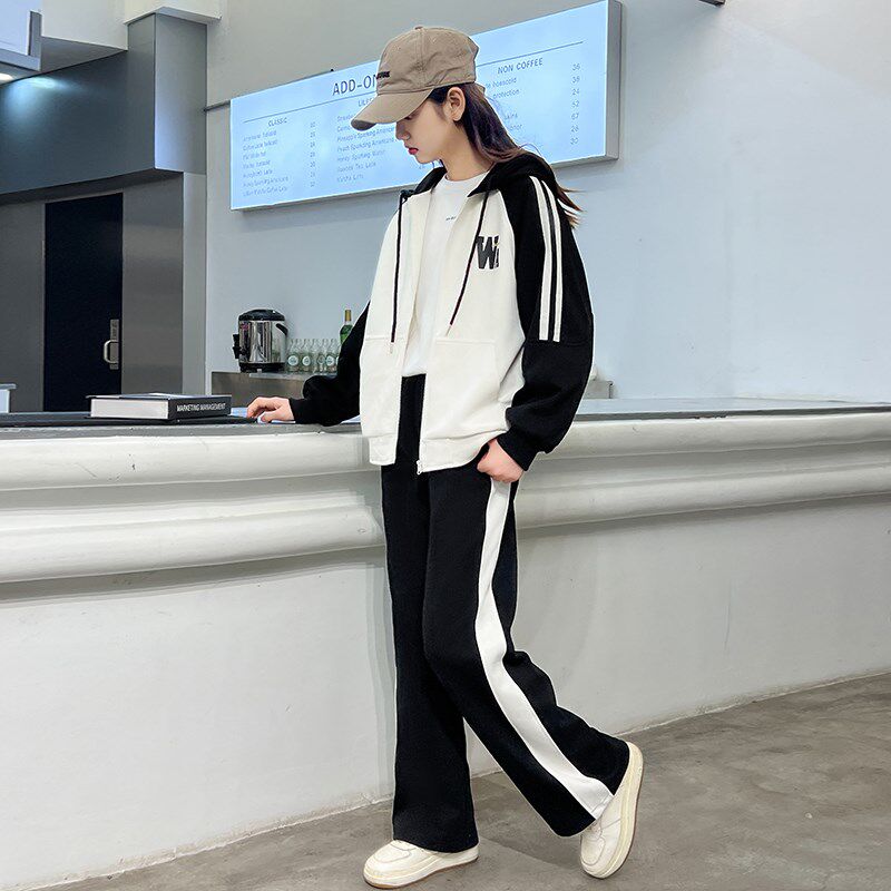 女大童春装套装2024新款儿童洋气女孩网红休闲初中学生女童两件套