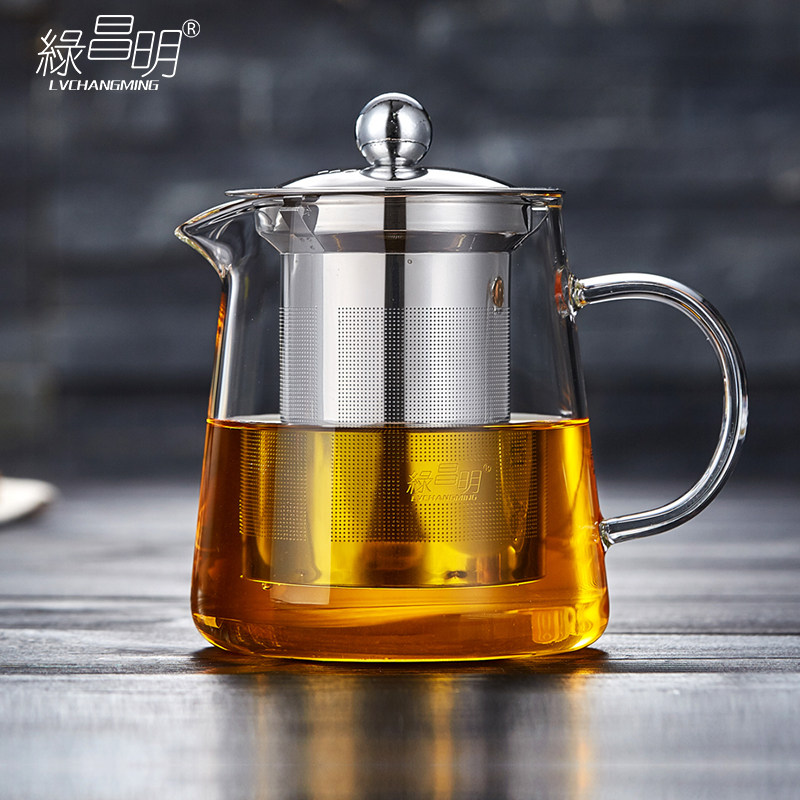 绿昌明玻璃茶壶不锈钢过滤家用水壶耐热高温加厚泡茶壶花茶具套装