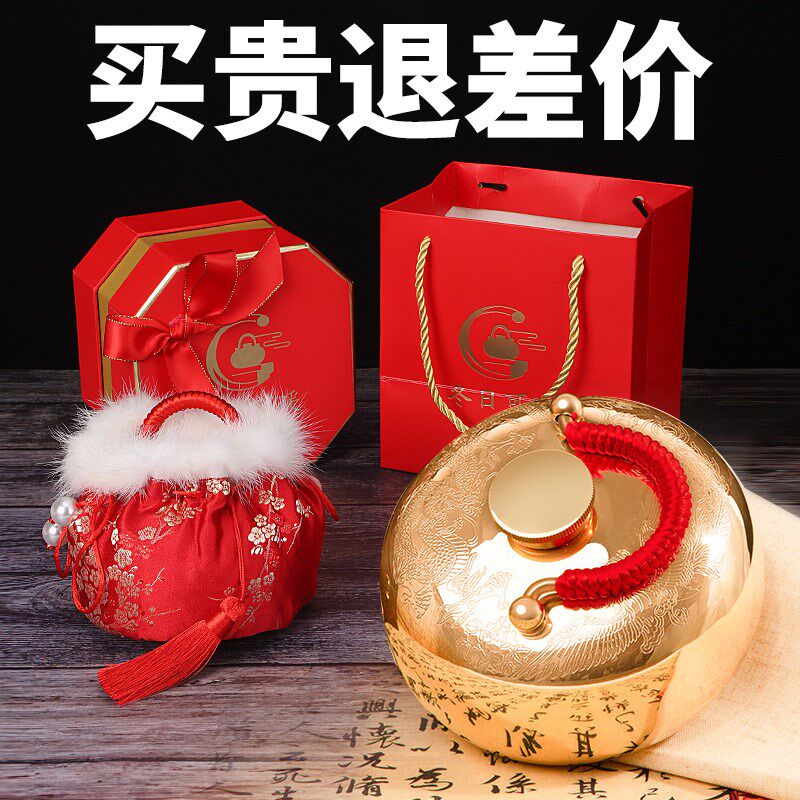 汤婆子纯铜加厚按摩铜壶推背铜壶烫背铜壶捂宫廷复古风结婚暖手炉