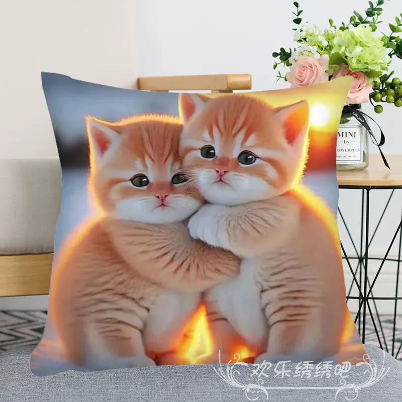 猫咪十字绣抱枕2025新款靠枕枕套自己绣沙发卧室满绣可爱萌宠线绣