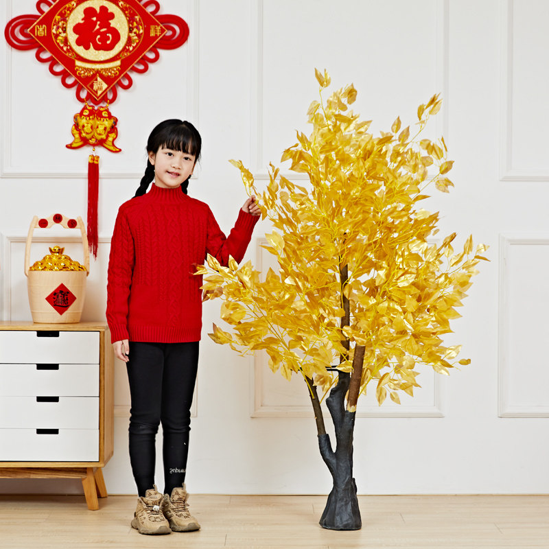 新年元旦装饰品大号桃树发财树摆件春节商场橱窗大型场景布置美陈
