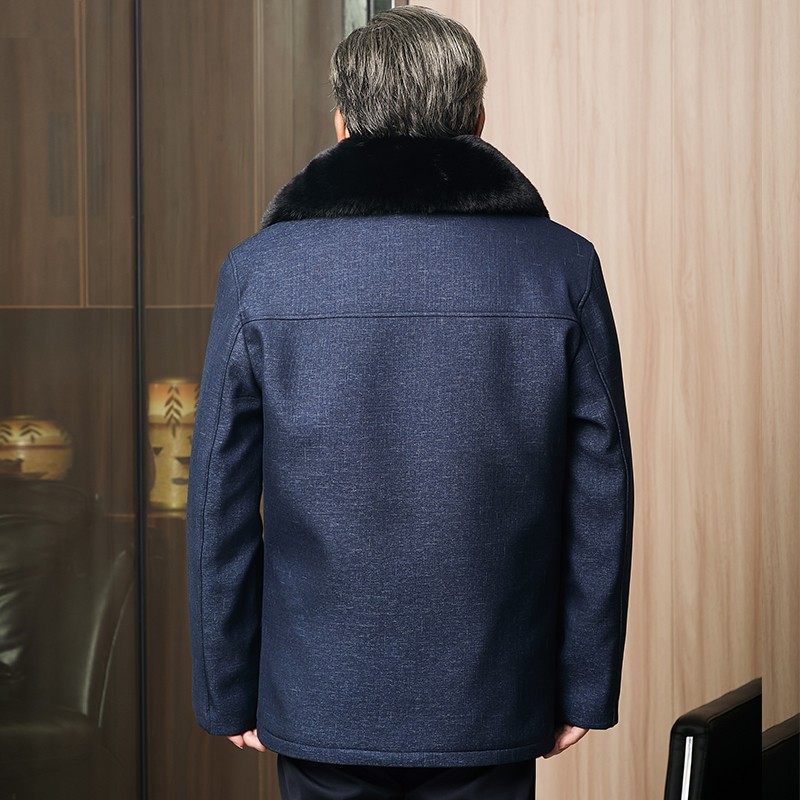 中年爸爸冬装加绒加厚纽扣夹克爷爷中老年秋季保暖外套老头男装