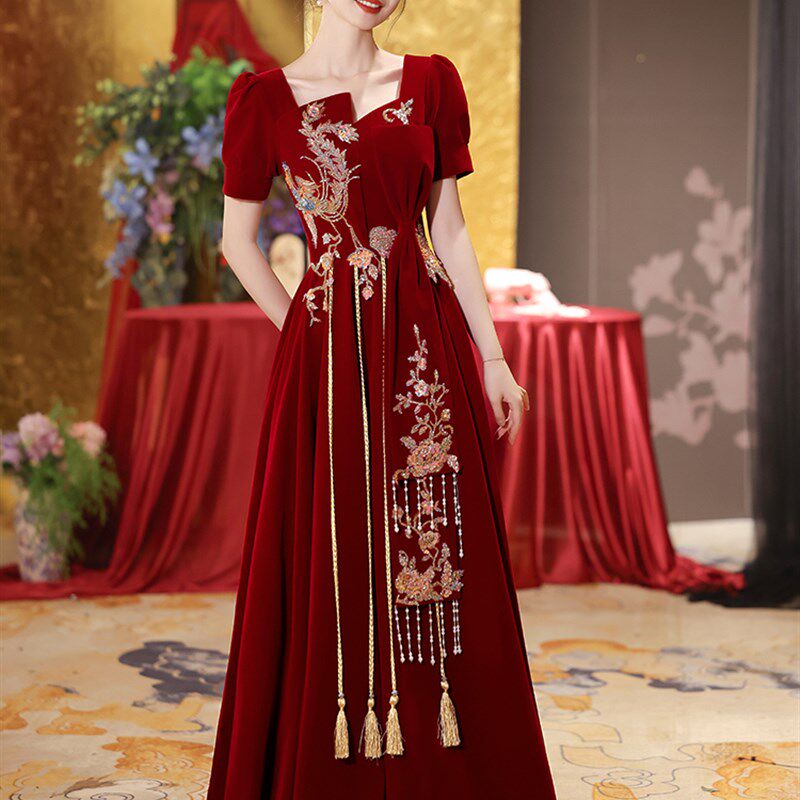 大码敬酒服新娘订婚礼服裙2025新款红色新中式回门服高级感结婚女
