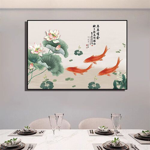 三条鱼装饰画玄关装饰画新中式墙壁画客厅餐厅厨房墙壁三条鱼挂画