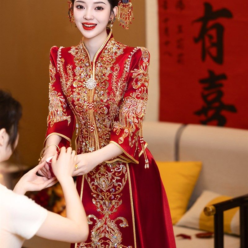 新娘秀禾服2024新款中式嫁衣红色高端婚服结婚出阁服修身秀和夏季