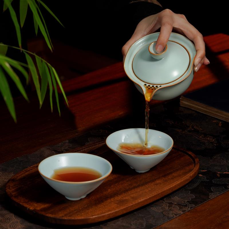 汝窑功夫茶具泡茶专用送长辈礼物汝瓷快客杯一壶二杯套装寿禧茶组