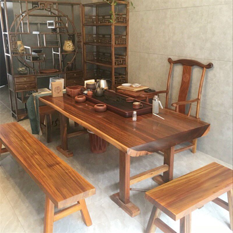 奥坎实木大板茶桌原木餐桌画案红木花梨木茶台茶板整块清仓新中式
