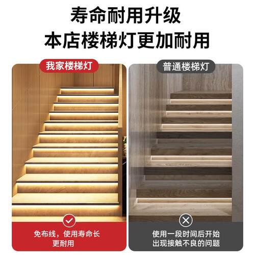 网红楼梯灯踏步灯智能感应台阶灯带自建房别墅复式免布线梯步灯条