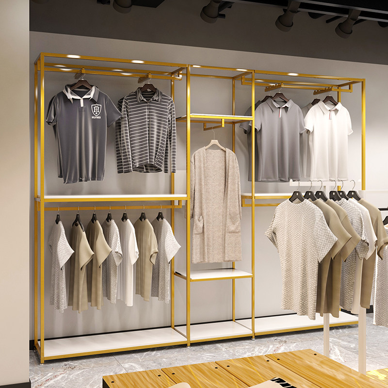 服装店展示架落地式双层陈列架挂衣架子男女装店铺童装轻奢展示架