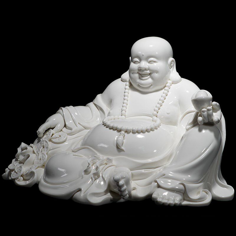 弥勒佛家居摆件大肚佛中式大号招财人物复古风德化白瓷陶瓷