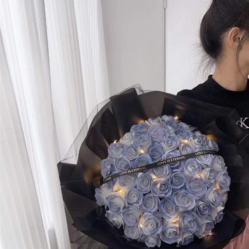 碎冰蓝玫瑰仿真香皂花永生干花小花束送闺蜜假花拍照生日礼物毕业