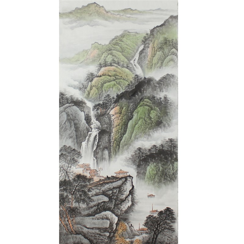 四尺竖幅水墨山水纯手绘国画玄关字画客厅办公室装饰画挂画未裱画