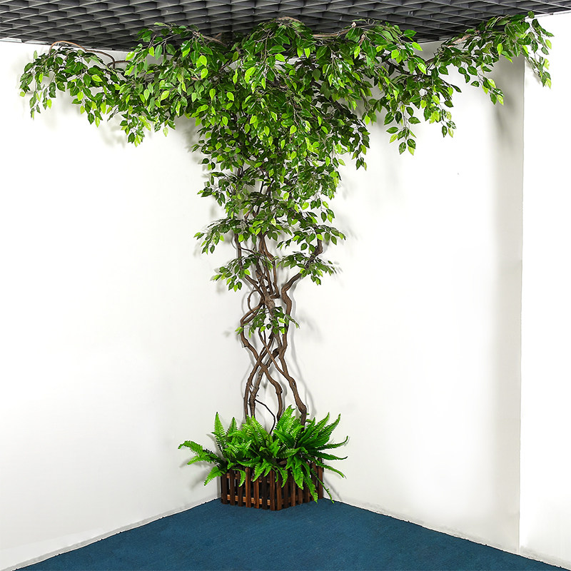 假树装饰仿真树室内榕树叶花树假藤蔓墙上绿植物墙壁造景大型树藤