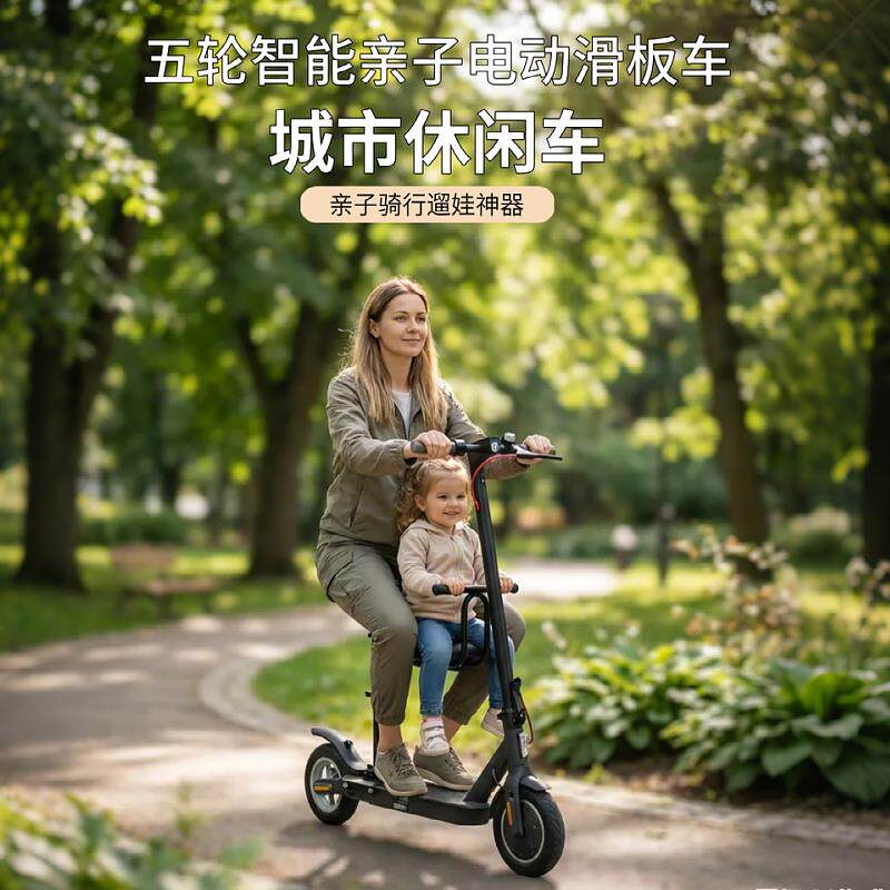 亲子电动滑板车母子车遛娃骑行代步带儿童上学超轻便携折叠踏板车