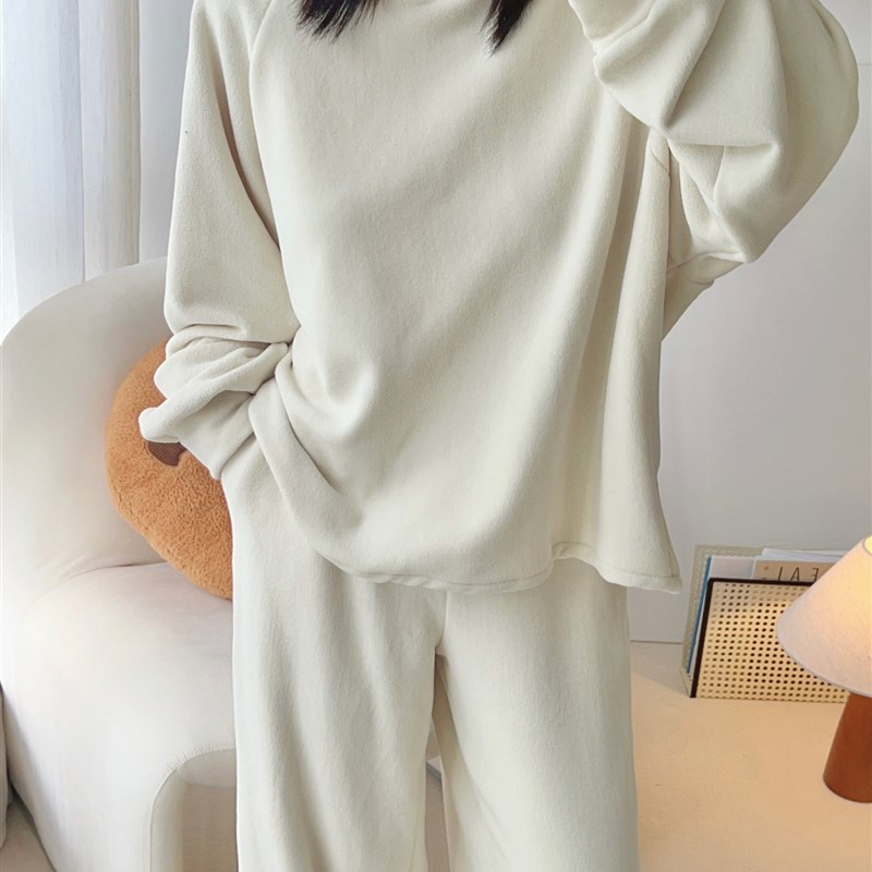 高级感加厚德绒睡衣套装女秋冬2024年新款圆领卫衣家居服套装冬季