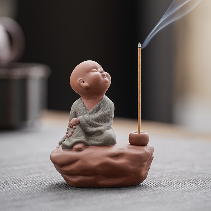 线香炉紫砂茶宠小和尚摆件创意茶道茶桌可爱小沙弥香道香薰香插