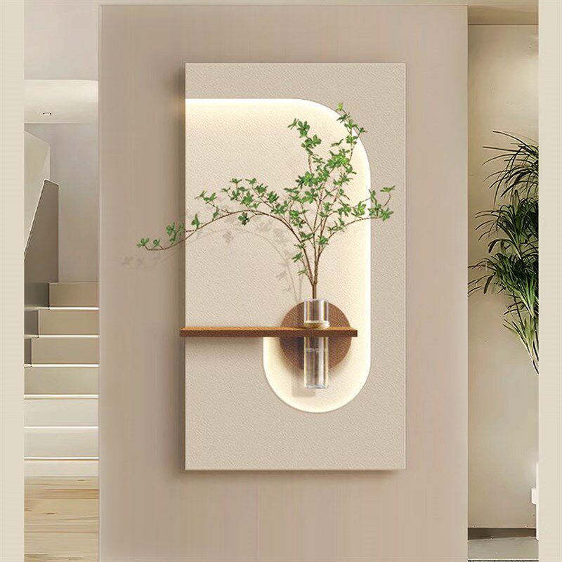 立体砂岩玄关装饰画DIY水培绿植客厅挂画高级感走廊过道led壁灯画