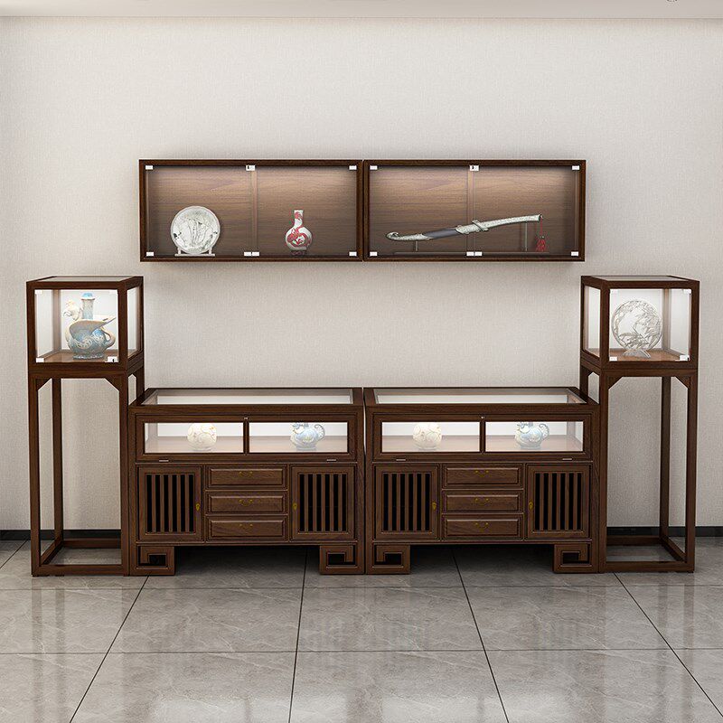 新中式实木珠宝展示柜玉器首饰玻璃展柜精品货架陈列柜中岛台壁柜
