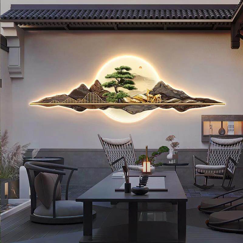 太阳能户外壁灯防水室外景观灯别墅背景墙影壁墙装饰壁画灯新中式