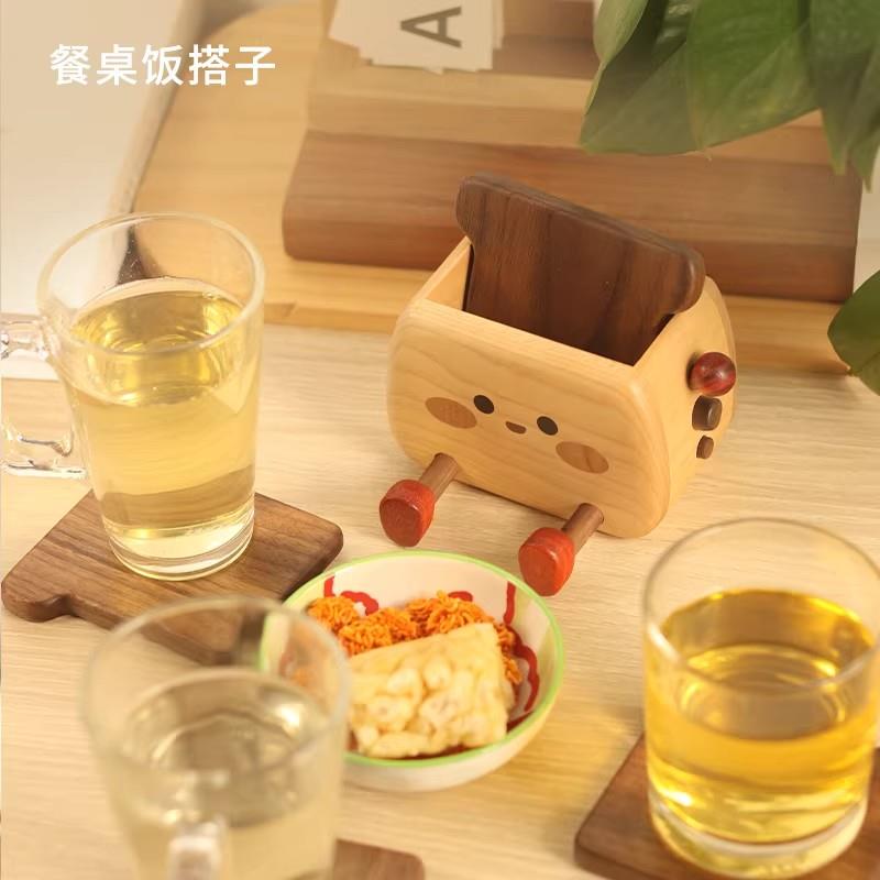 面包机杯垫创意可爱隔热垫木质餐垫可爱桌面摆件手机支架礼品礼物