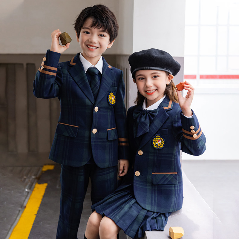 英伦风格子西装校服套装小学生秋冬新款老师男女童班服幼儿园园服