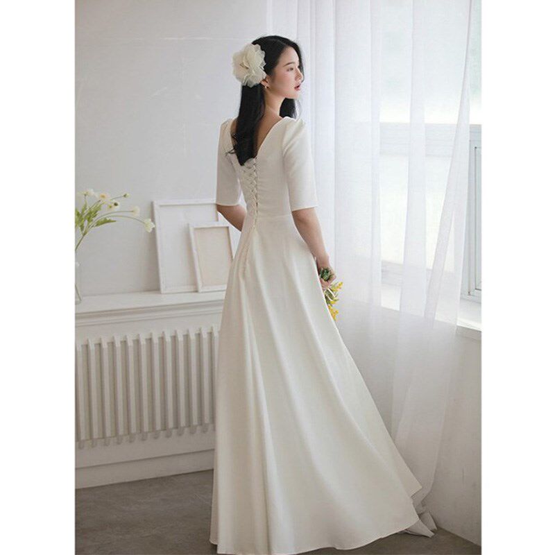 大码婚纱户外旅拍胖MM结婚登记领证显瘦白色晚礼服加大加肥200斤