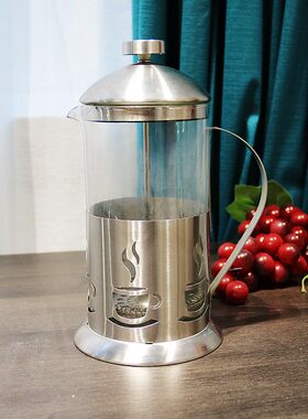 金美莱法式压茶壶冲茶器欧式耐热不锈钢外壳直身壶花茶果茶凉水壶