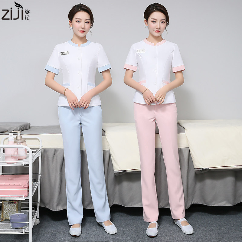 韩式美容院美容师工作服套装夏季spa皮肤管理师纹绣美容服连衣裙